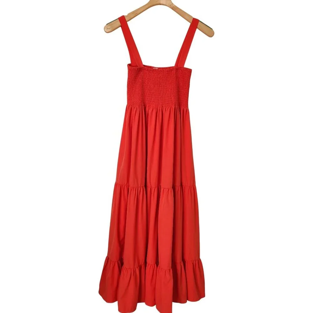 Silk & Salt Smocked Tiered Orange Maxi Dress Flowy Lightweight Summer Boho Cute - Picture 2 of 11